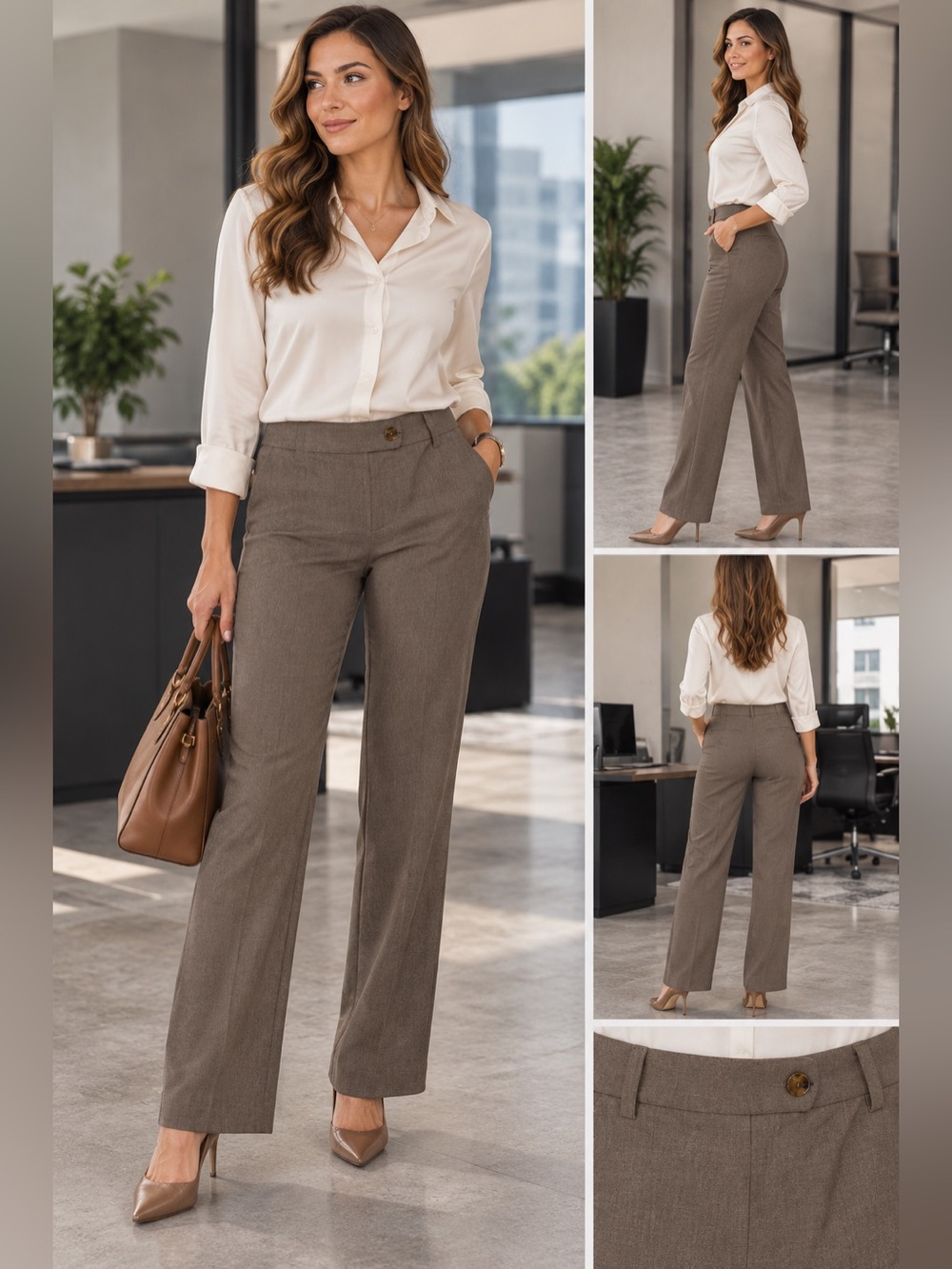 Calvin Klein Brown Women’s Dress Trousers Size 16 Tailored Fit